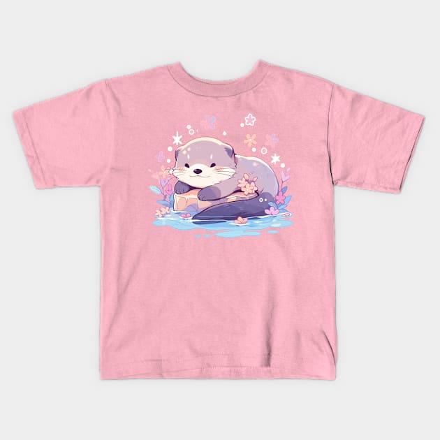 Happy Baby Sea Otter Kids T-Shirt by Kawaii Kingdom